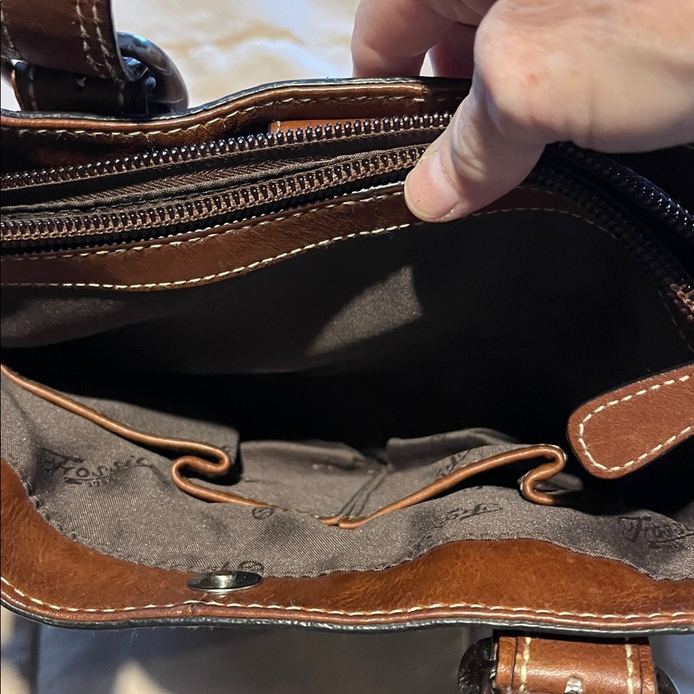 Fossil Brown Leather Shoulder Bag with Buckle Strap Detail - Picture 2 of 7